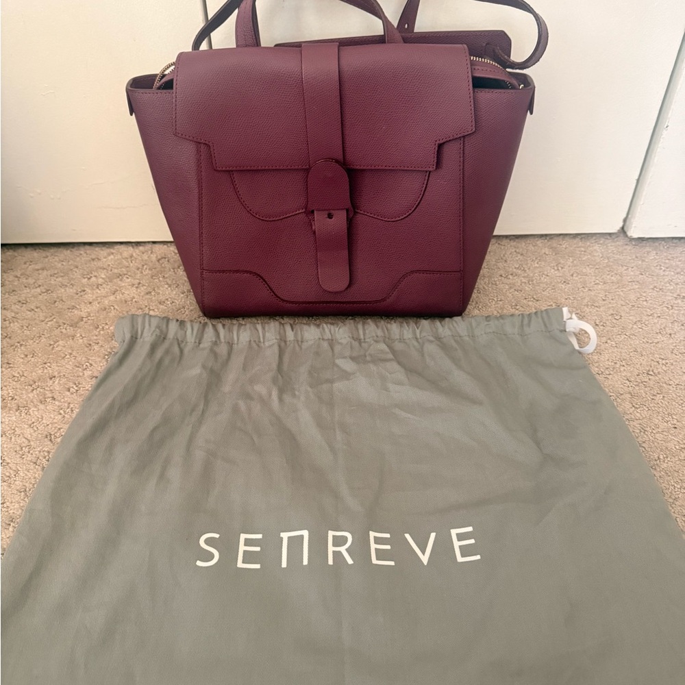 Senreve Wine Burgundy Leather Satchel with Top Handle